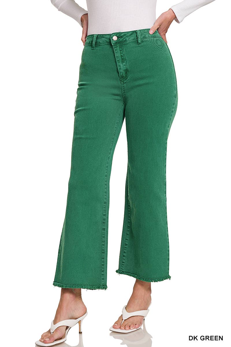 .SI-24919 Acid Washed Frayed Cutoff Hem Straight Wide Pants 0607