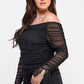 The Monica Plus Size Over the Shoulder Ruched Mesh Top