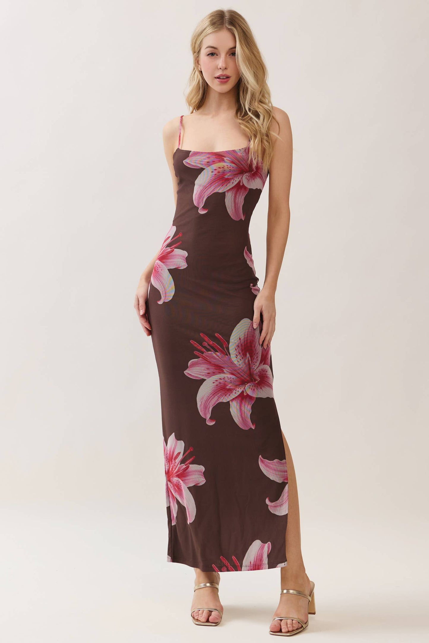 LEOPARD LILY - LAYERED STRAP BACK MAXI DRESS W/ SIDE SLIT