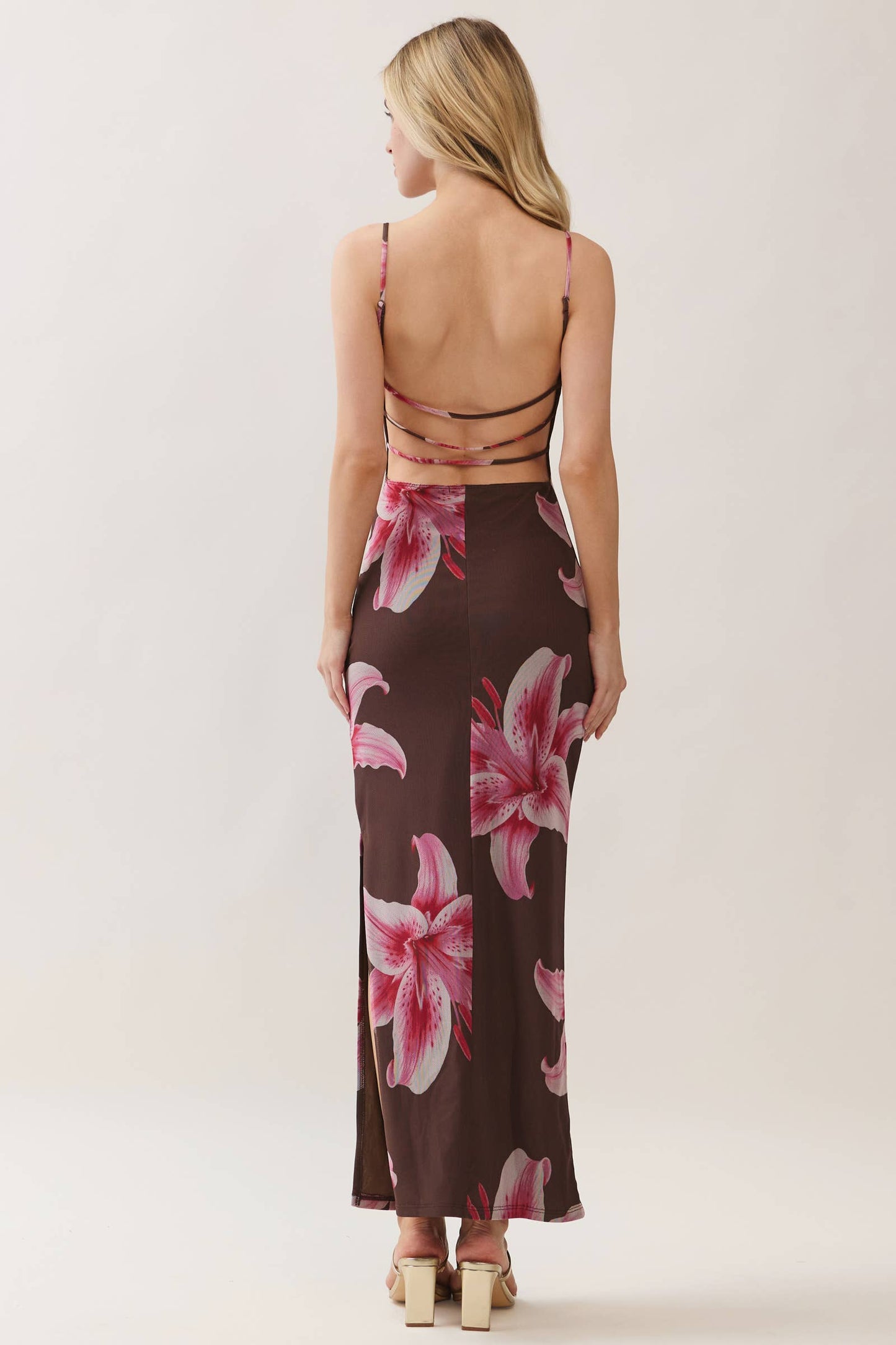 LEOPARD LILY - LAYERED STRAP BACK MAXI DRESS W/ SIDE SLIT
