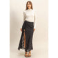 Elegant Floral Drawstring Maxi Skirt