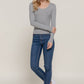 Long Sleeve Scoop Neck with Lace Trim Rib Knit Top