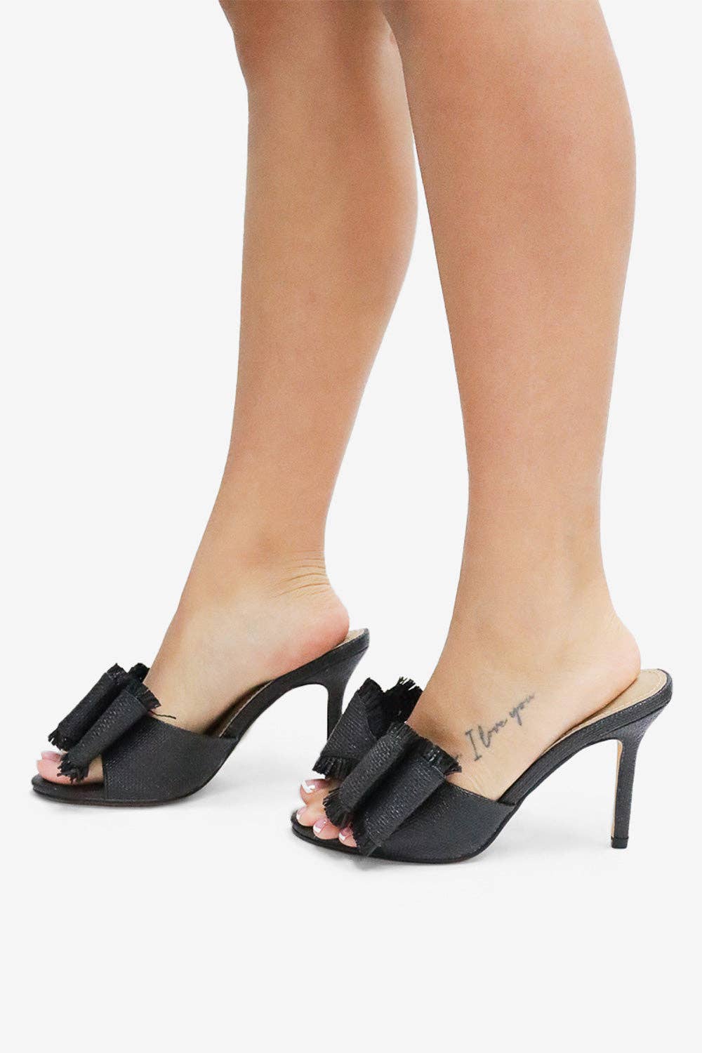 BEACH HOUSE - Raffia Bow Mules, Woven Finish, Stiletto Heel