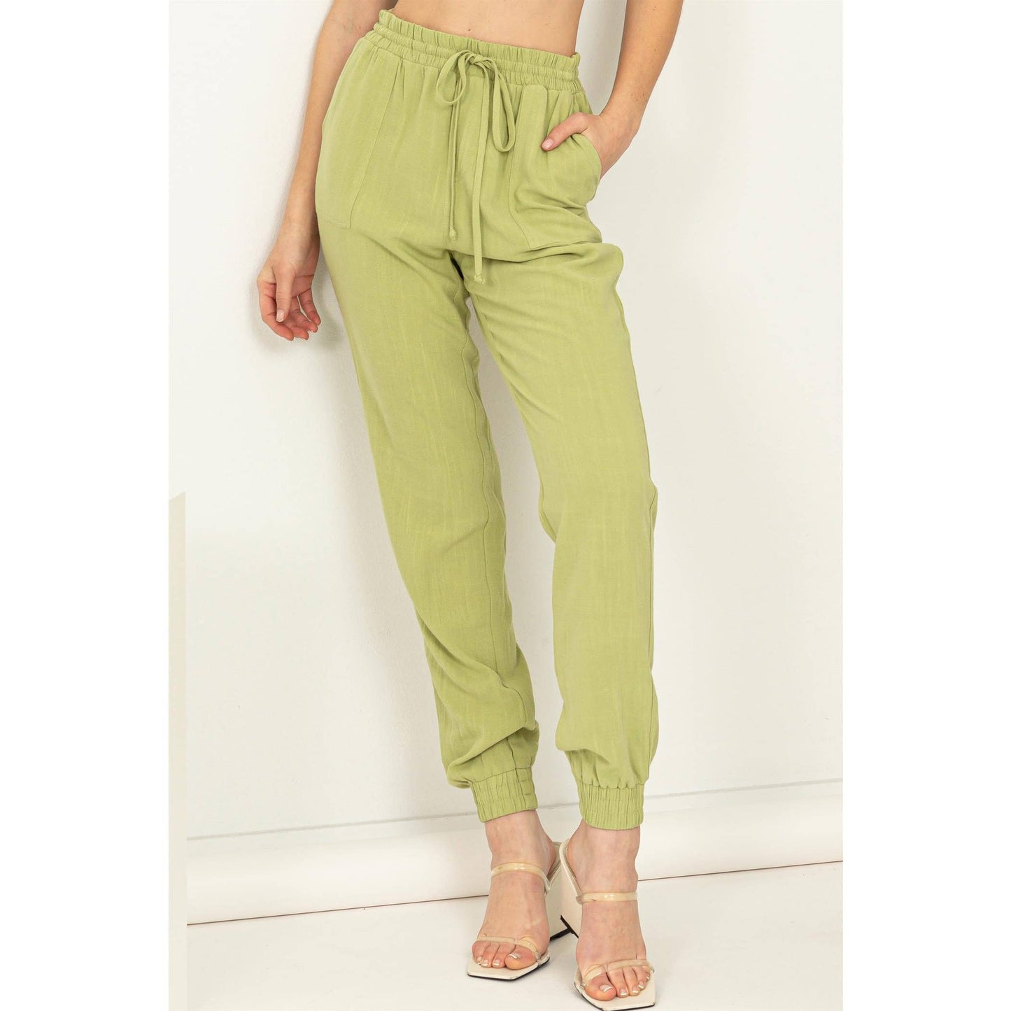 DZ23A546-Linen Drawstring Jogger Pants