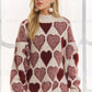 MOCK NECK HEART PRINT PULLOVER SWEATER