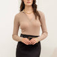SOLID COLLARED LONG SLEEVE KNIT SWEATER
