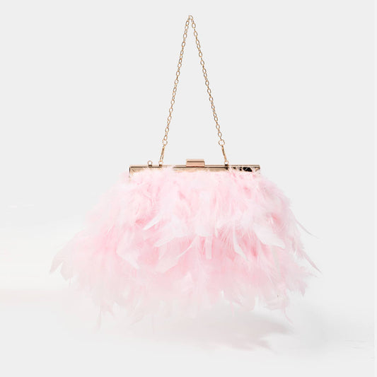 Feathered Chain Strap Hand Bag