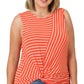 .SI-22403 Plus Striped Knot Front Sleeveless Top