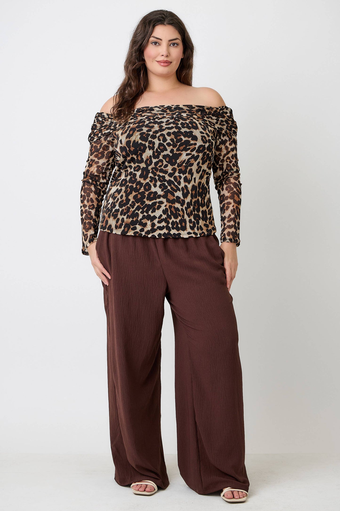 Sasha Plus Size Leopard Print Off-the-Shoulder Blouse