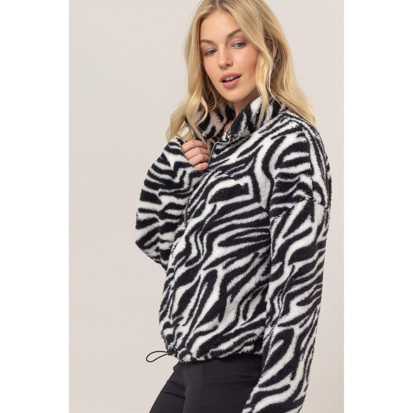 Animal Print Sherpa Half-Zip Pullover