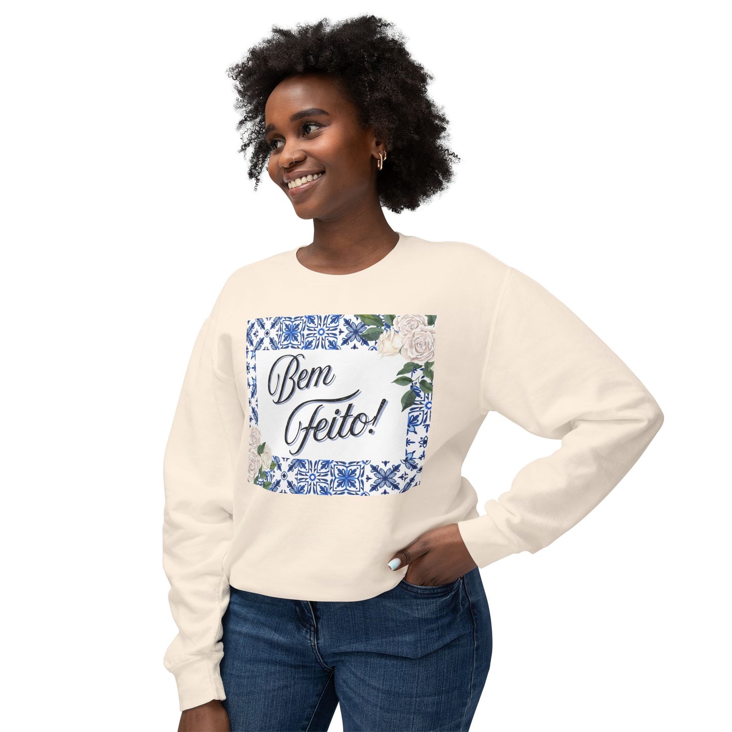 Bem Feito Crewneck Sweatshirt — Portuguese Floral Tile Design