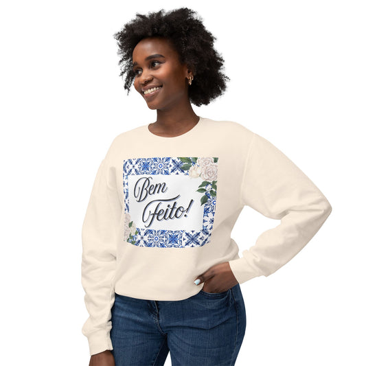Bem Feito Crewneck Sweatshirt — Portuguese Floral Tile Design