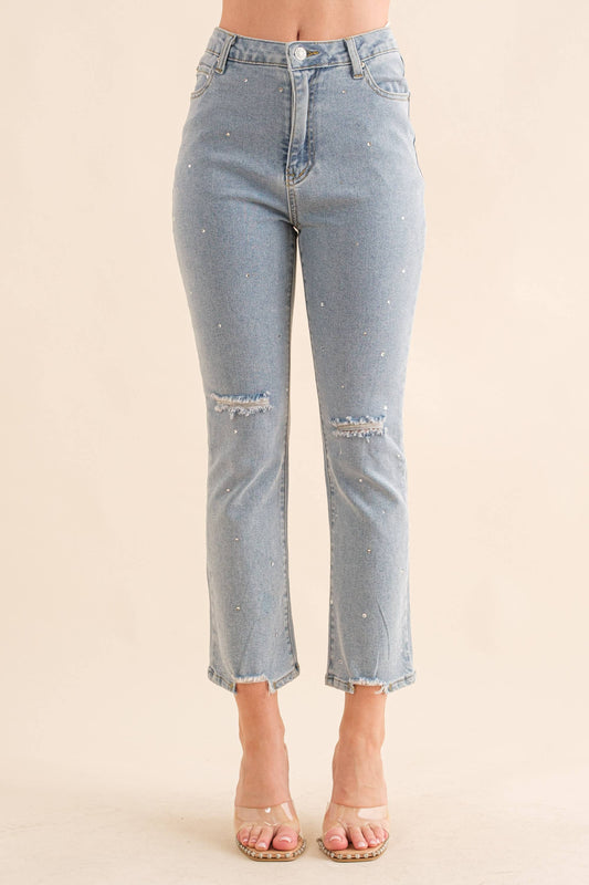22418P - Studded Rhinestone Denim Jeans
