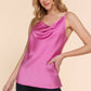 `' SLIM FIT COWL NECK SATIN CAMI TOP