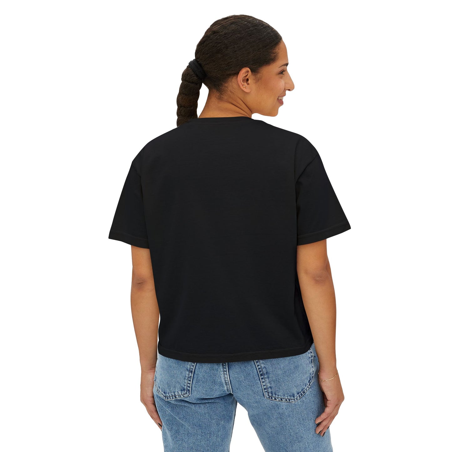 GoodLuck Kitty Graphic Women's Boxy Tee, Pet Lover Gift, Casual Summer Top, Fun Cat T-Shirt, Streetwear Style Tee