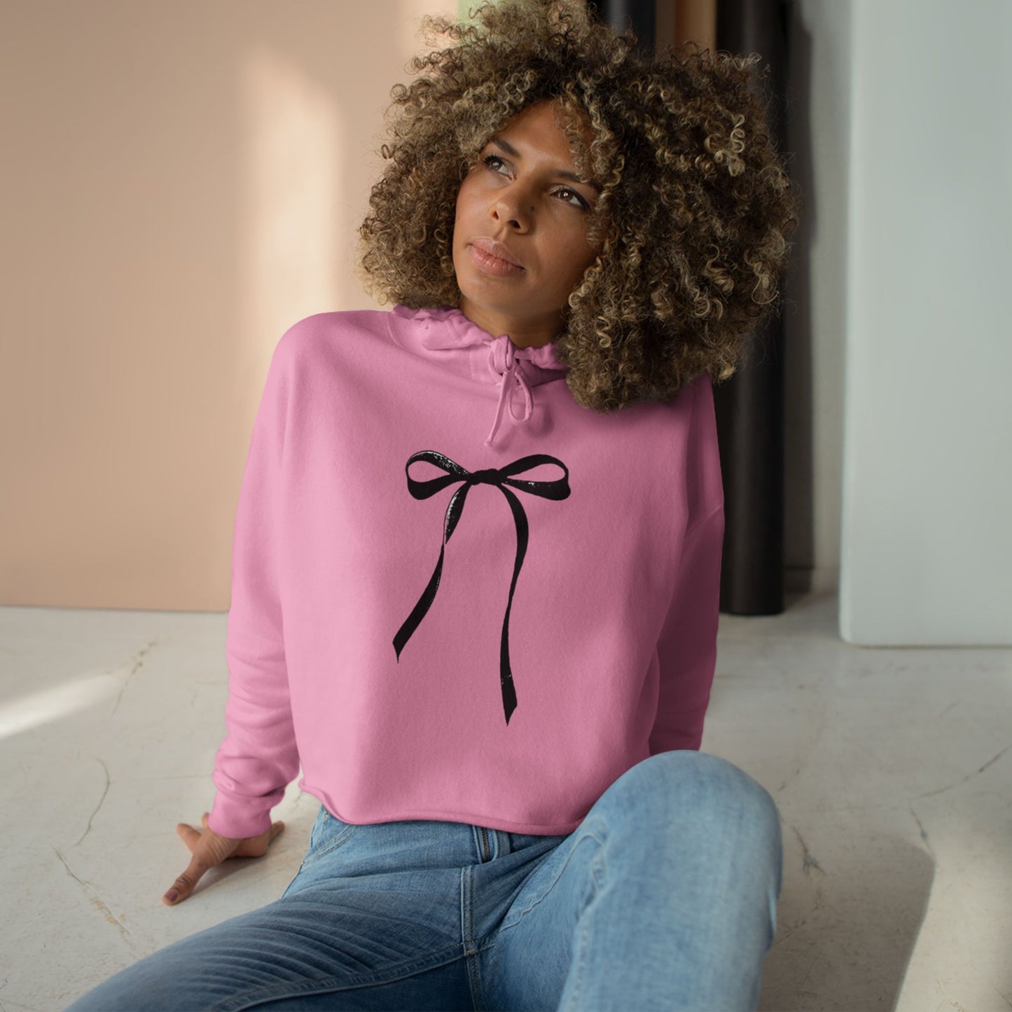 Cropped Hoodie - Feminine Bow Design for International Women's Day