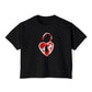 Heart Lock Boxy Tee — Vintage Red Padlock Graphic Women's Crop Top