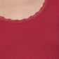 Long Sleeve Scoop Neck with Lace Trim Rib Knit Top
