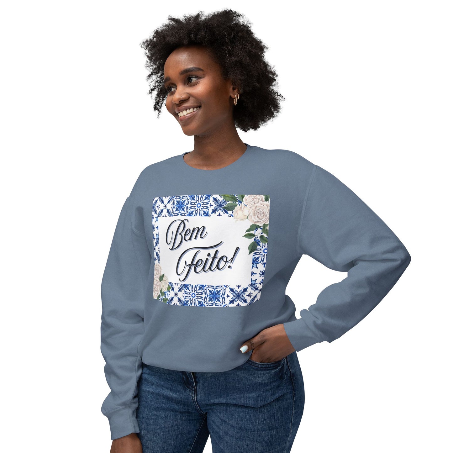 Bem Feito Crewneck Sweatshirt — Portuguese Floral Tile Design