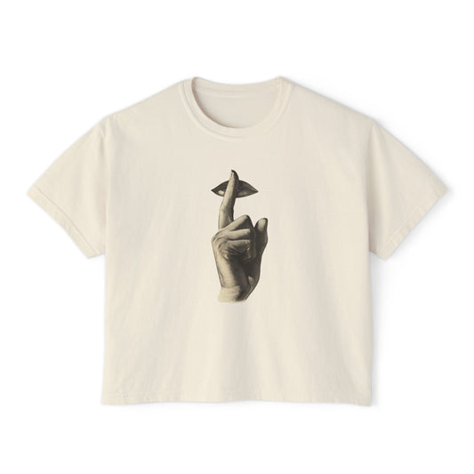 Boho Women's Boxy Tee - Vintage Hand Graphic, Casual Wear, Graphic Tee, Gift for Her, Summer Fashion, Occasional Outfits