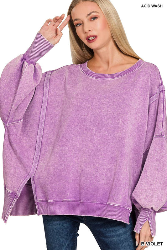 Acid Wash Batwing Sleeve Fleece Sweatshirts