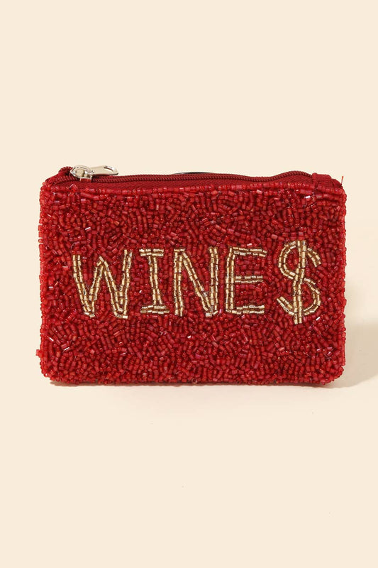 Wine $ Beaded Coin Purse