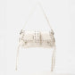 Glossy Faux Leather Rivet Trim Shoulder Bag