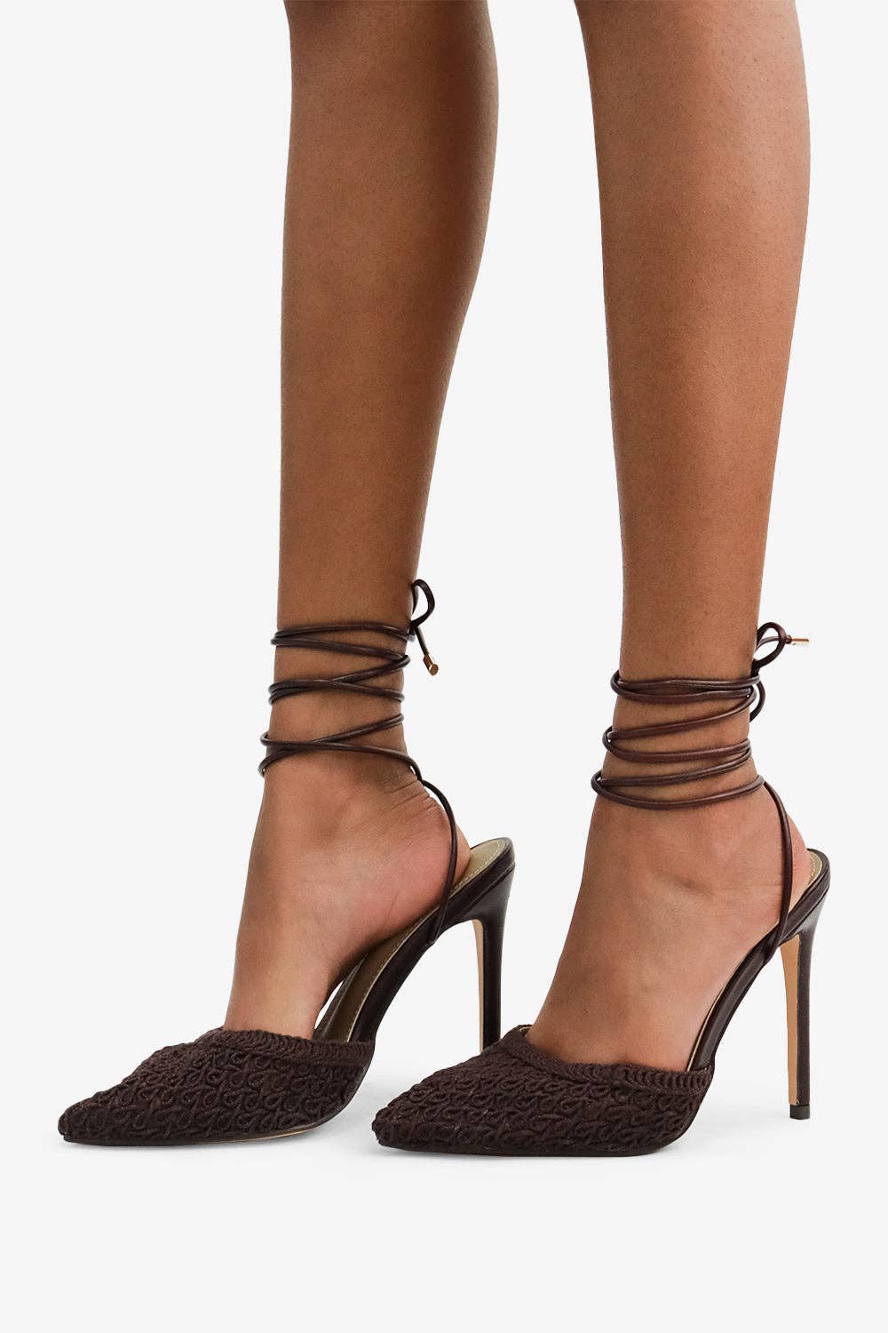 XANDRA - Chocolate Crochet Look Stiletto Heels