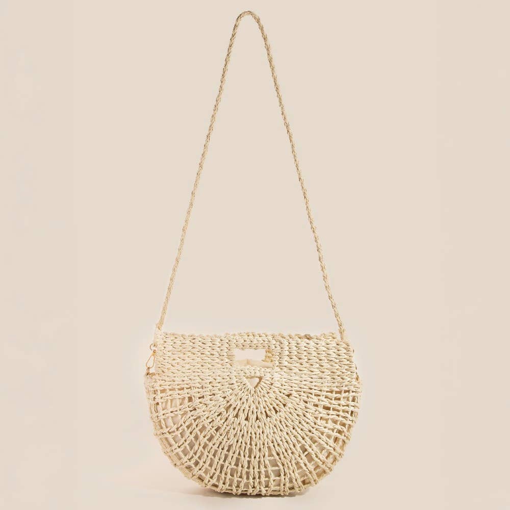 Semi Circle Straw Woven Hand Bag