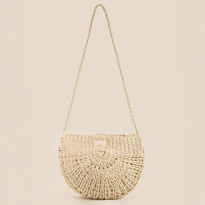 Semi Circle Straw Woven Hand Bag