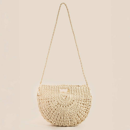 Semi Circle Straw Woven Hand Bag
