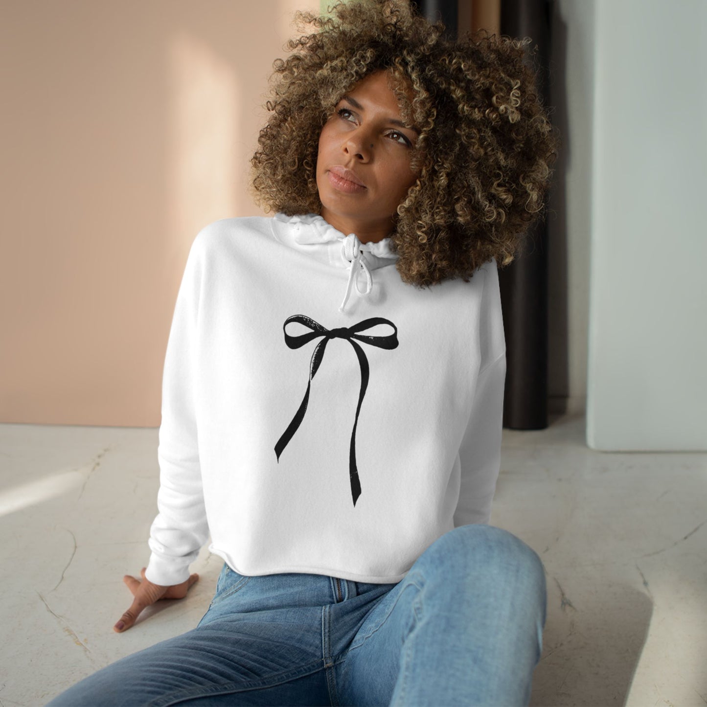 Cropped Hoodie - Feminine Bow Design for International Women's Day