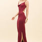 COWL NECK W LAYERED STRAP MAXI DRESS W SIDE SLIT