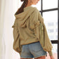 RUFFLED PUFF SLEEVE ZIP UP HOODIE