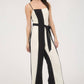 WIDE STRIPE SPAGHETTI STRAP BELTED JUMPSUIT