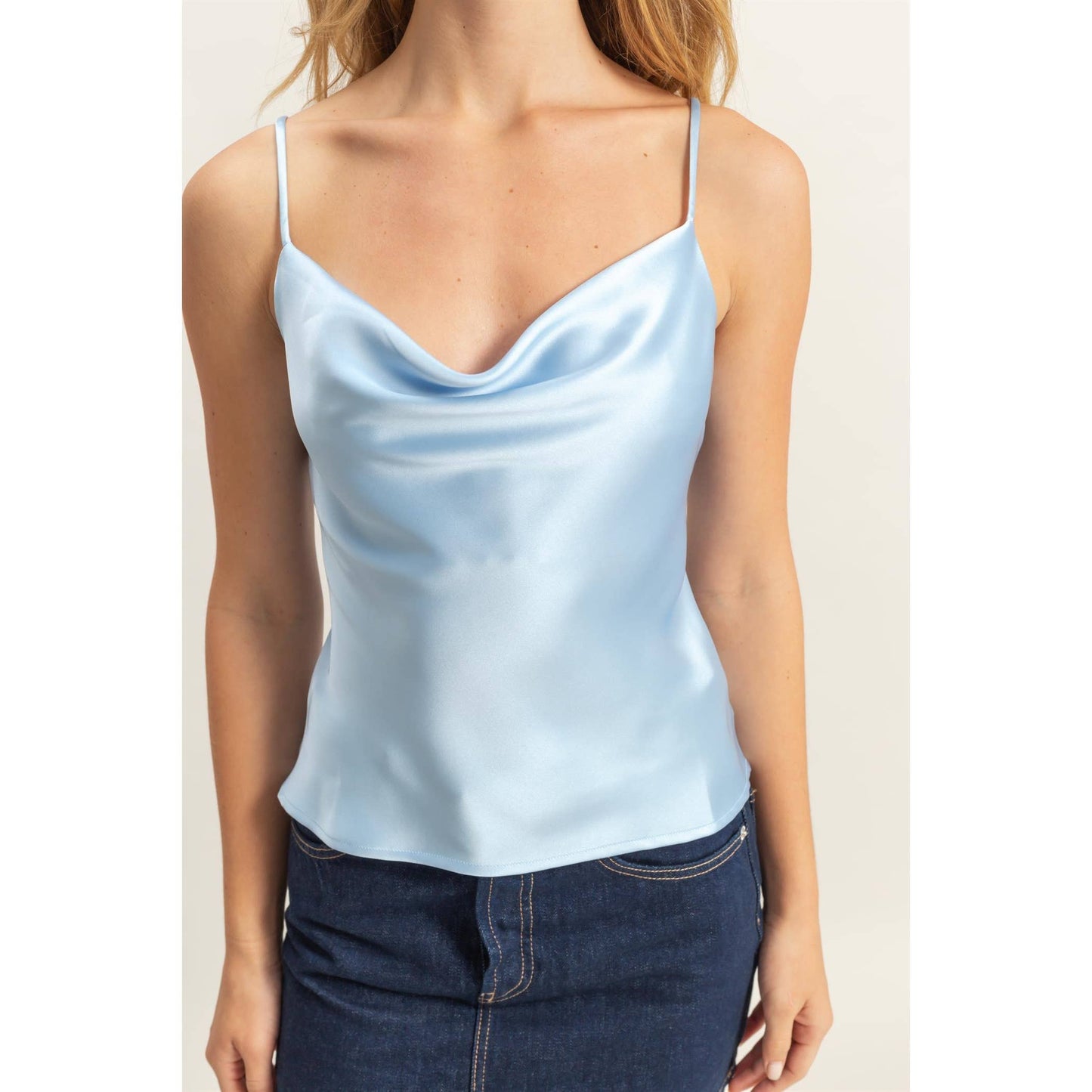 DZ25C247-Basic Satin Cami Cowl Neck Top