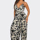 BCCJ71690  Suspender Print Pleated Jumpsuit
