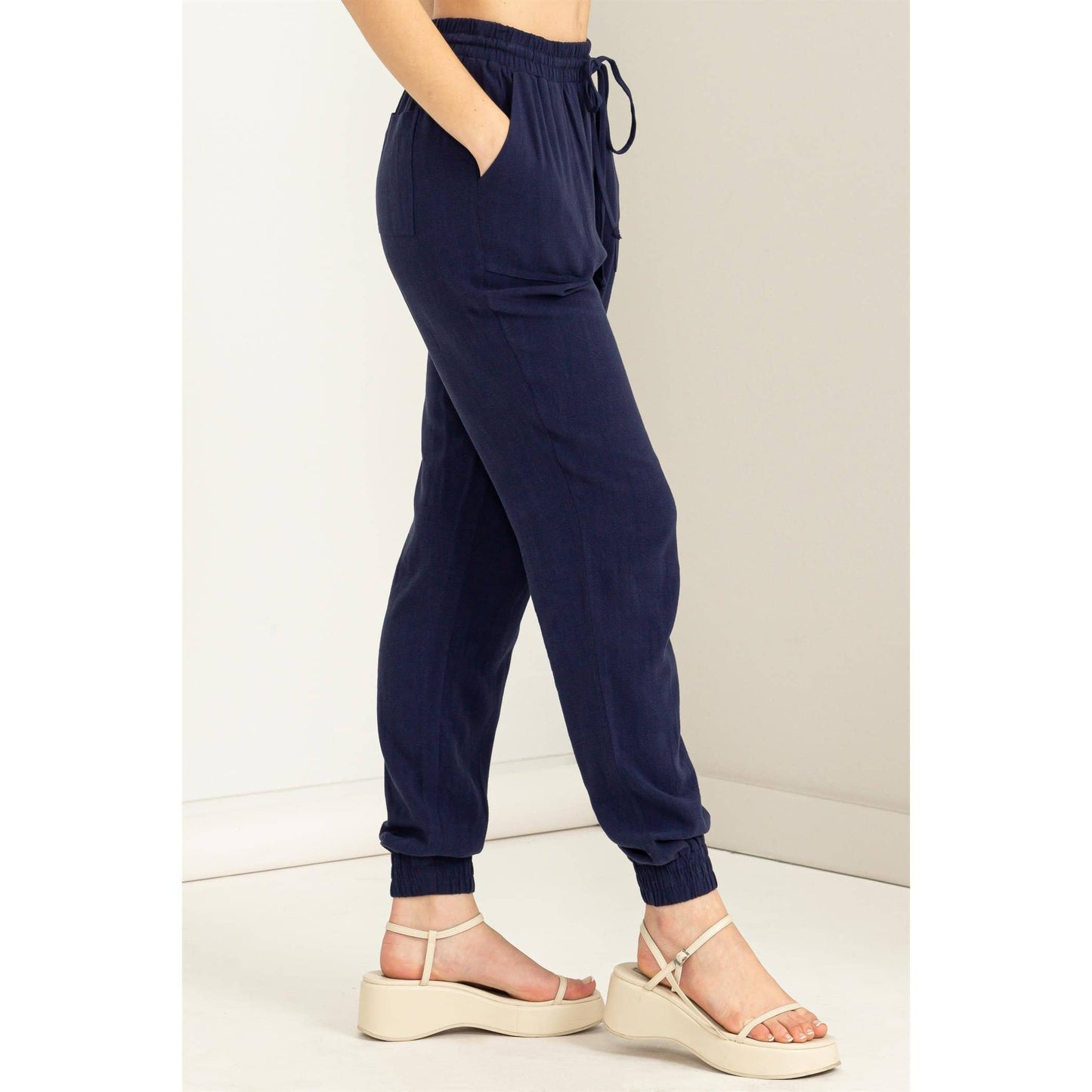 DZ23A546-Linen Drawstring Jogger Pants