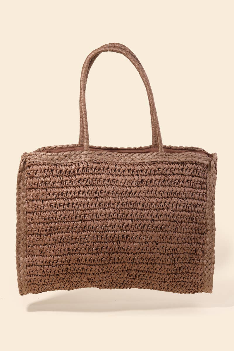 Straw Braided Rectangle Tote Bag