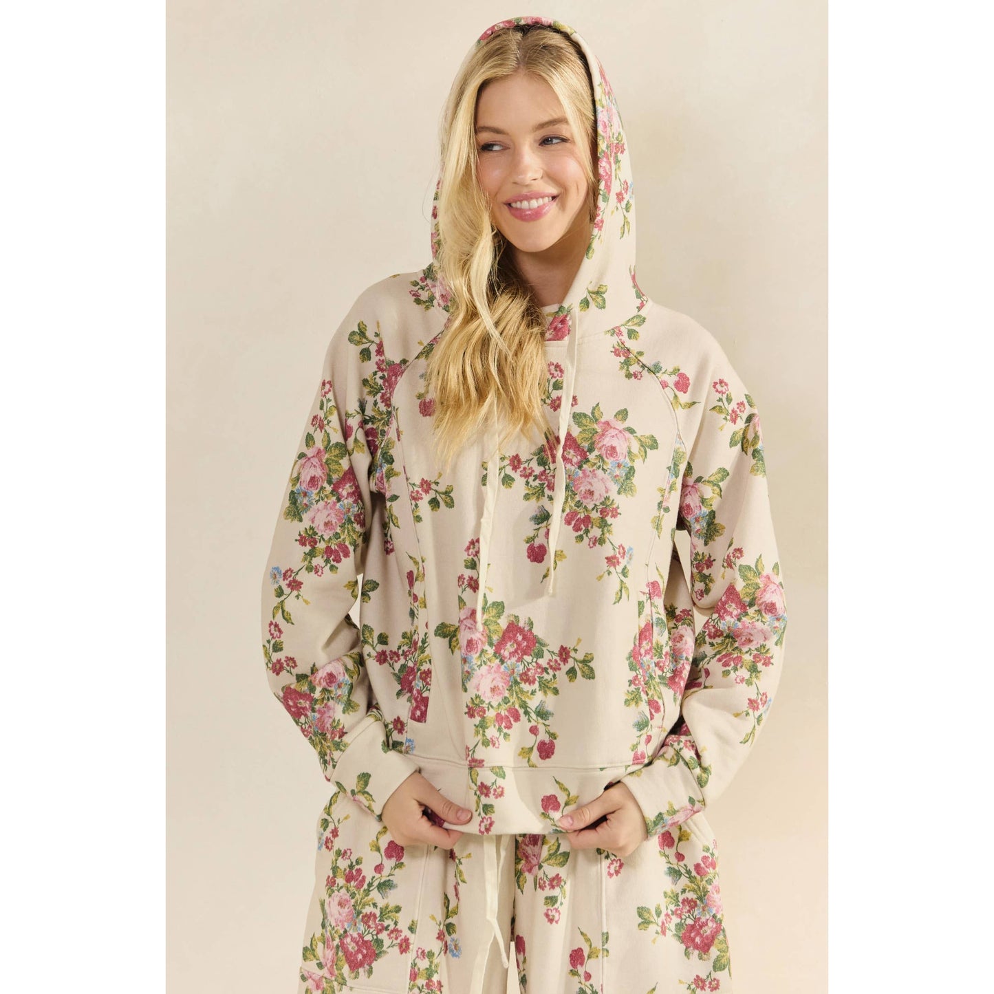 Floral Printed French Terry Hoodie