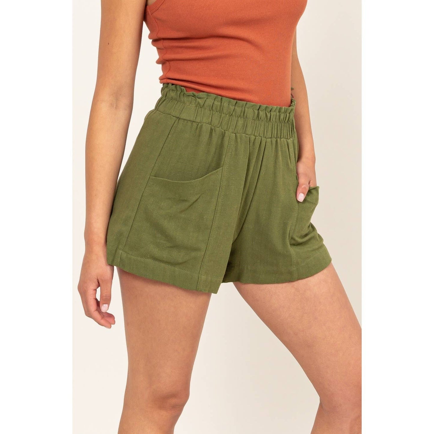 DZ24C377-D-ALL TIME FUN HIGH WAIST LINEN SHORTS