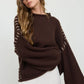 CONTRAST STITCH DETAIL MOCK NECK CHUNKY SWEATER