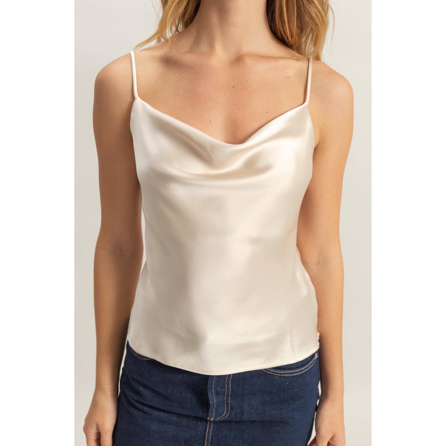DZ25C247-Basic Satin Cami Cowl Neck Top