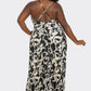 BCCJ71690 PLUS   Suspender Print Pleated Jumpsuit
