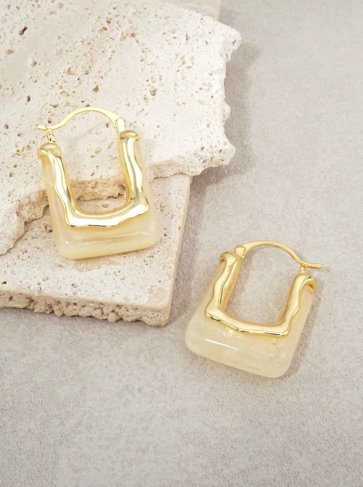 14K Gold-Dipped Marbled Resin Square Hoop