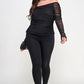 The Monica Plus Size Over the Shoulder Ruched Mesh Top