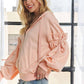RUFFLED PUFF SLEEVE ZIP UP HOODIE