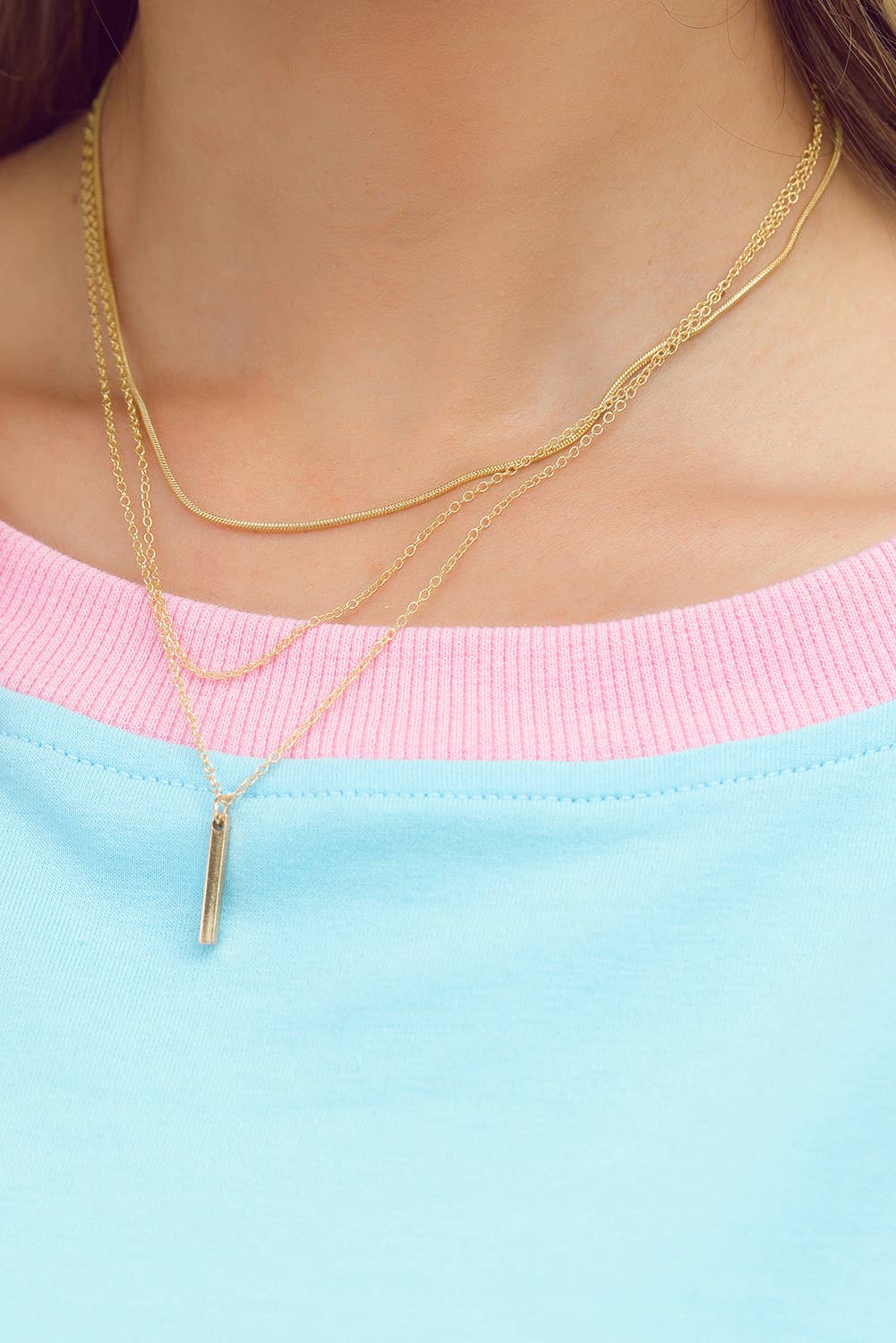 Bar Pendant Layered Adjustable Chain Necklace