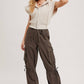 HIGH-RISE DRAWSTRING CARGO WIDE LEG PANTS