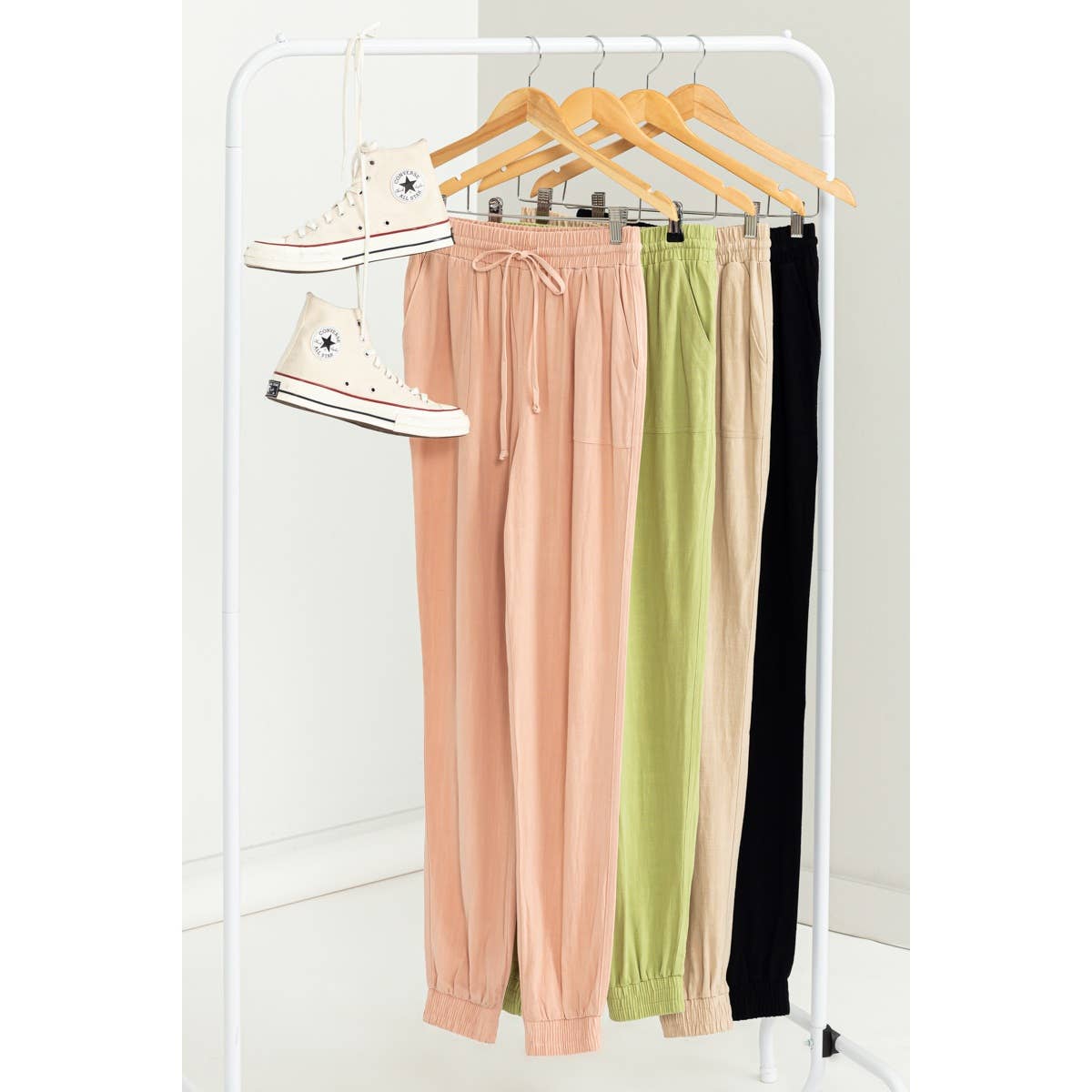 DZ23A546-Linen Drawstring Jogger Pants